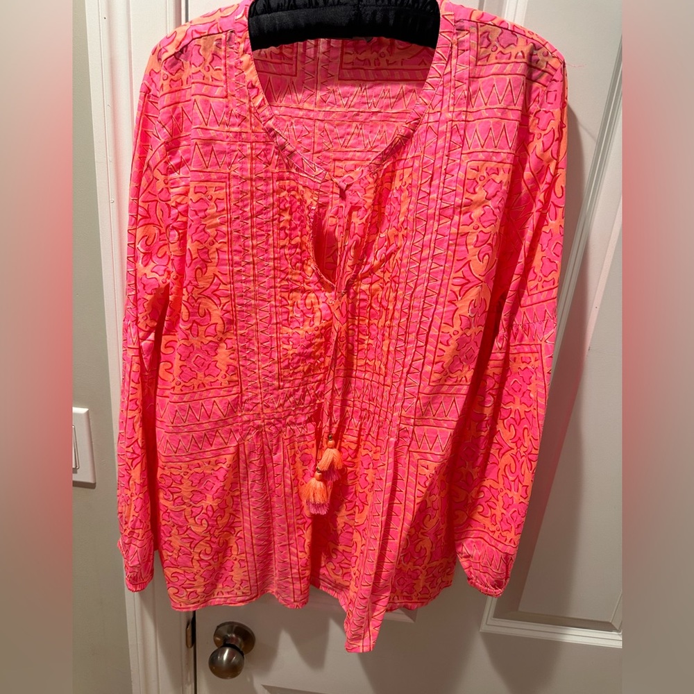 Vineyard Vines Pink & Orange Printed Peasant Tunic